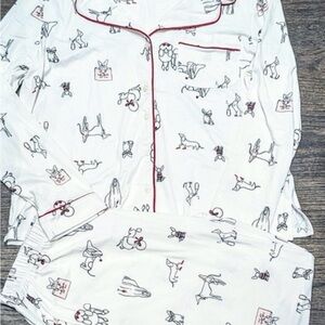 Kate Spade ♠️ Pajama Set White with Red Accents.  Dogs Playing Dress Up.